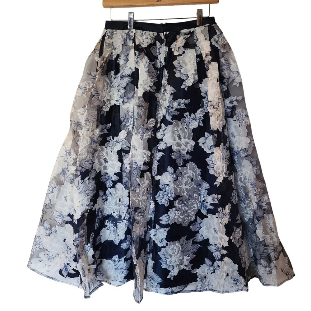 Nanette Lepore Girls Blue Floral Print Layered Satin Maxi Skirt Size XL 16 Years
